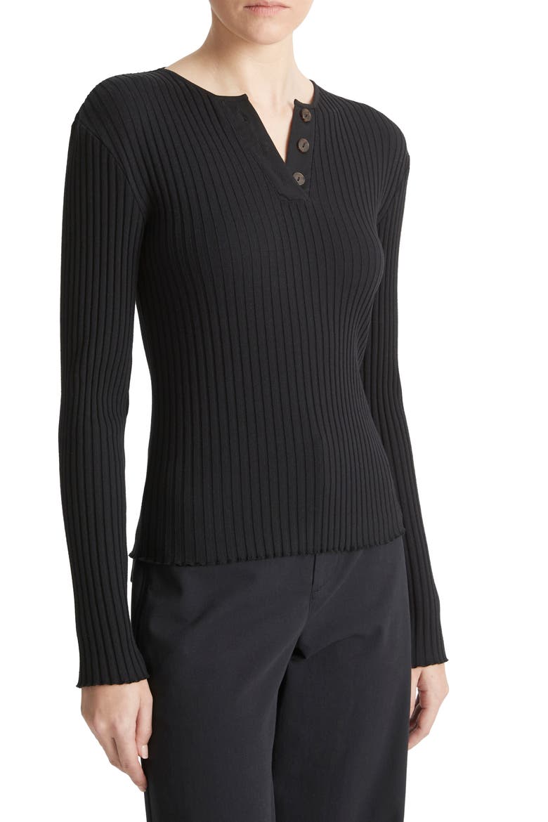 Cotton Blend Rib Henley Sweater, Alternate, color, COASTAL