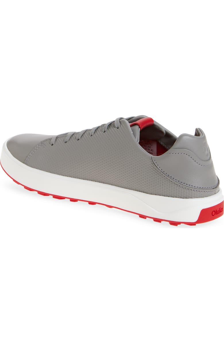 OluKai Wai'Alae Waterproof Leather Golf Shoe, Alternate, color, Ash / Red Lava