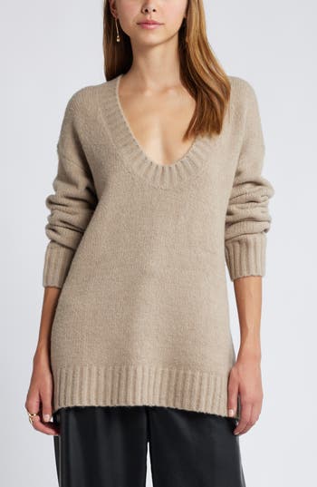 Open Edit Oversize V-neck Sweater In Chia
