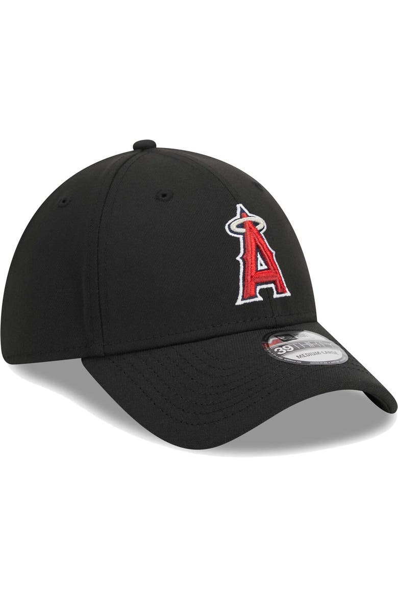 Men's New Era Black Los Angeles Angels Logo 39THIRTY Flex Hat, Alternate, color, Black