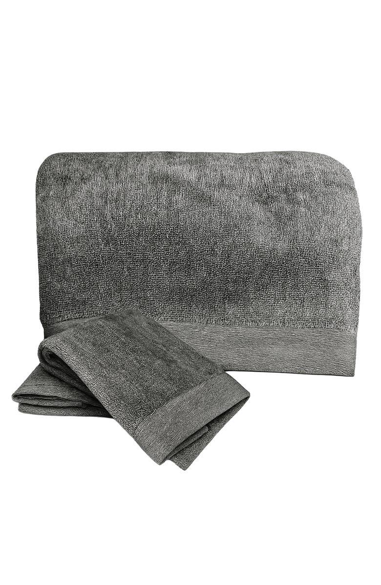 BedVoyage Melange Viscose Cotton Blend Odor & Mildew Resistant Bath Sheet & Hand Towel Set, Main, color, Charcoal