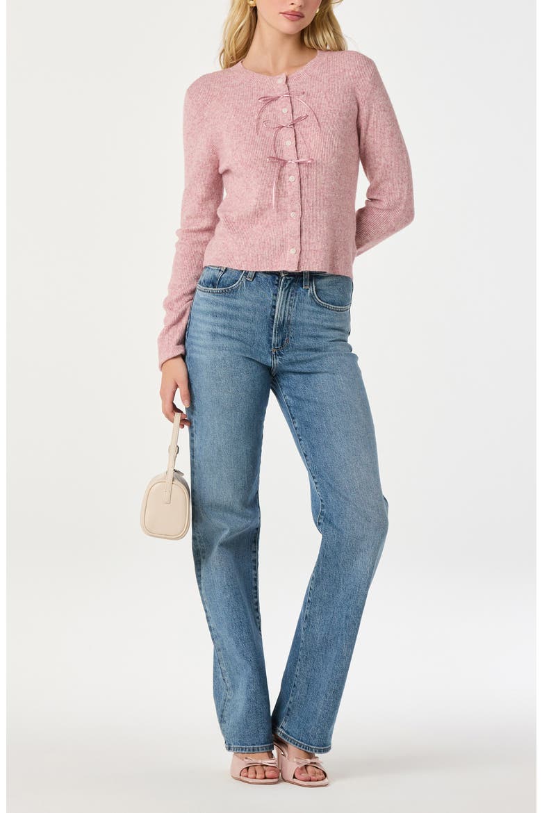 Satin Bow Knit Cardigan, Alternate, color, PINK