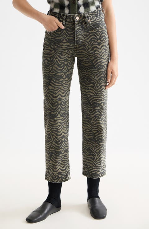 The Sky Print Ankle Straight Leg Jeans (Ikat Feather Thyme)