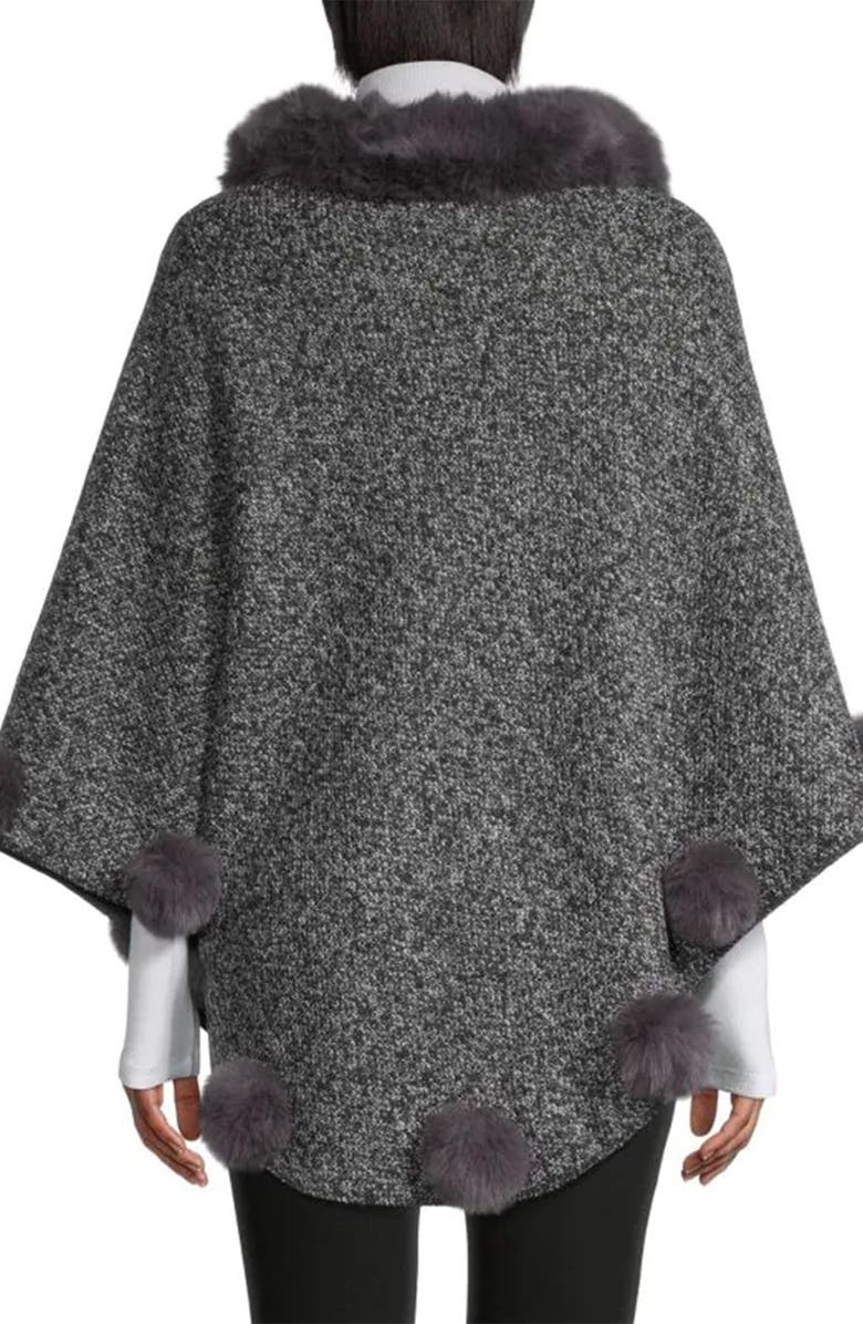 SAACHI Posey Faux Fur Pompom Adorned Poncho, Alternate, color, Grey