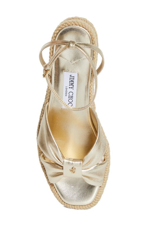 Jimmy Choo Aella Metallic Leather Espadrille Wedge Sandal In Champagne