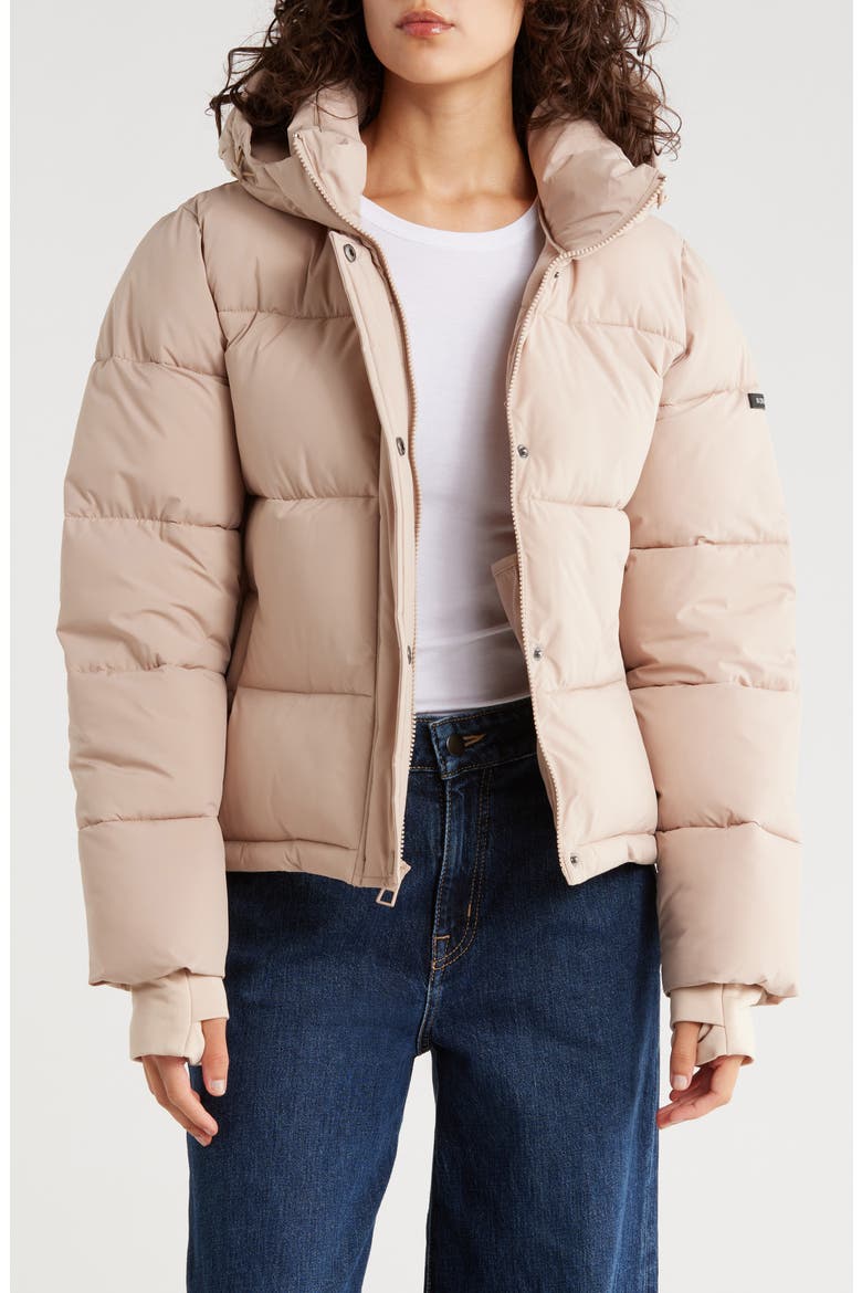 Missy Hooded Water Resistant Crop Puffer Jacket, Alternate, color, PUTTY