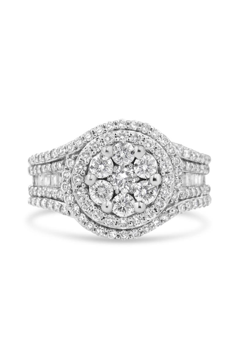 14K White Gold 1 1/2 Cttw Diamond Floral Cluster Halo Ring, Main, color, White