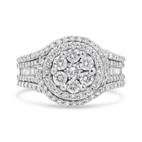 14K White Gold 1 1/2 Cttw Diamond Floral Cluster Halo Ring