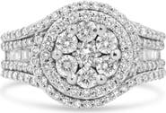 Haus of Brilliance 14K White Gold 1 1/2 Cttw Diamond Floral Cluster Halo Ring