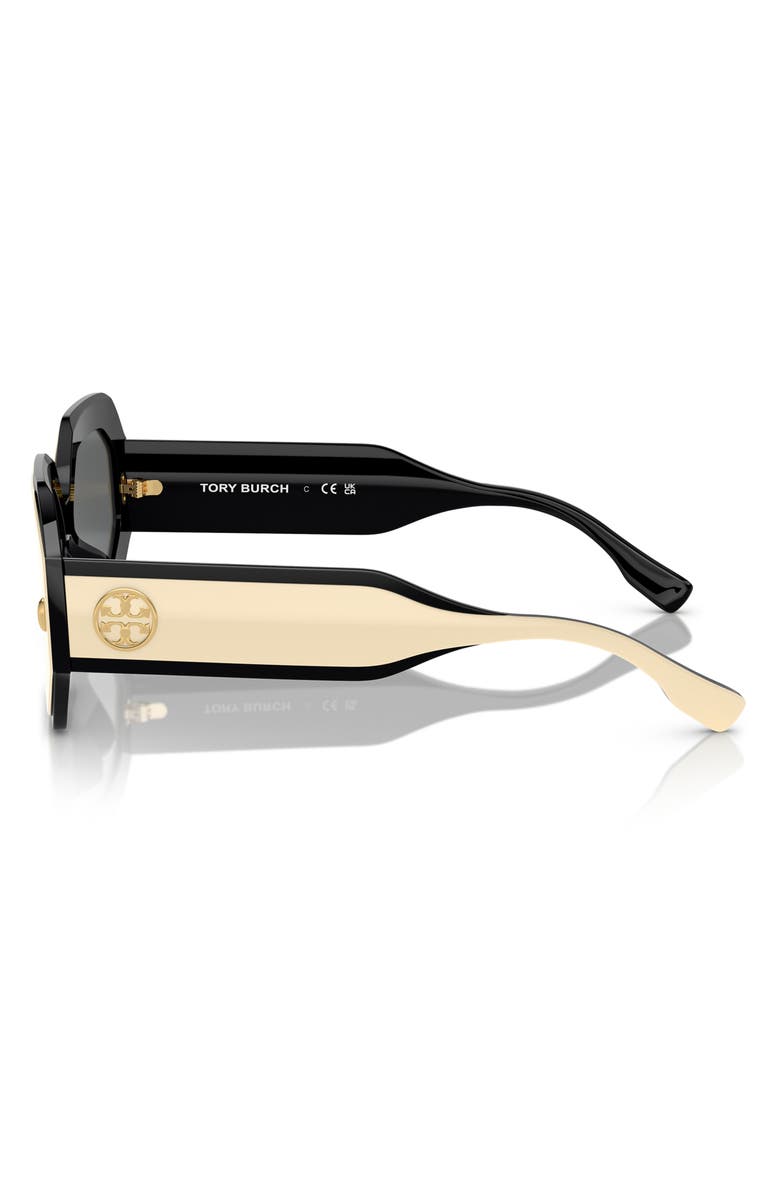 Tory Burch 55mm Geometric Sunglasses, Alternate, color, Black/ Ivory / Dark Grey Solid