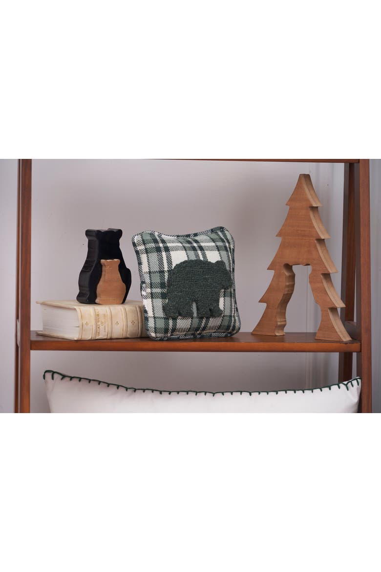 Bear Green & White Plaid Hooked Accent Pillow 8" x 8", Alternate, color, Green