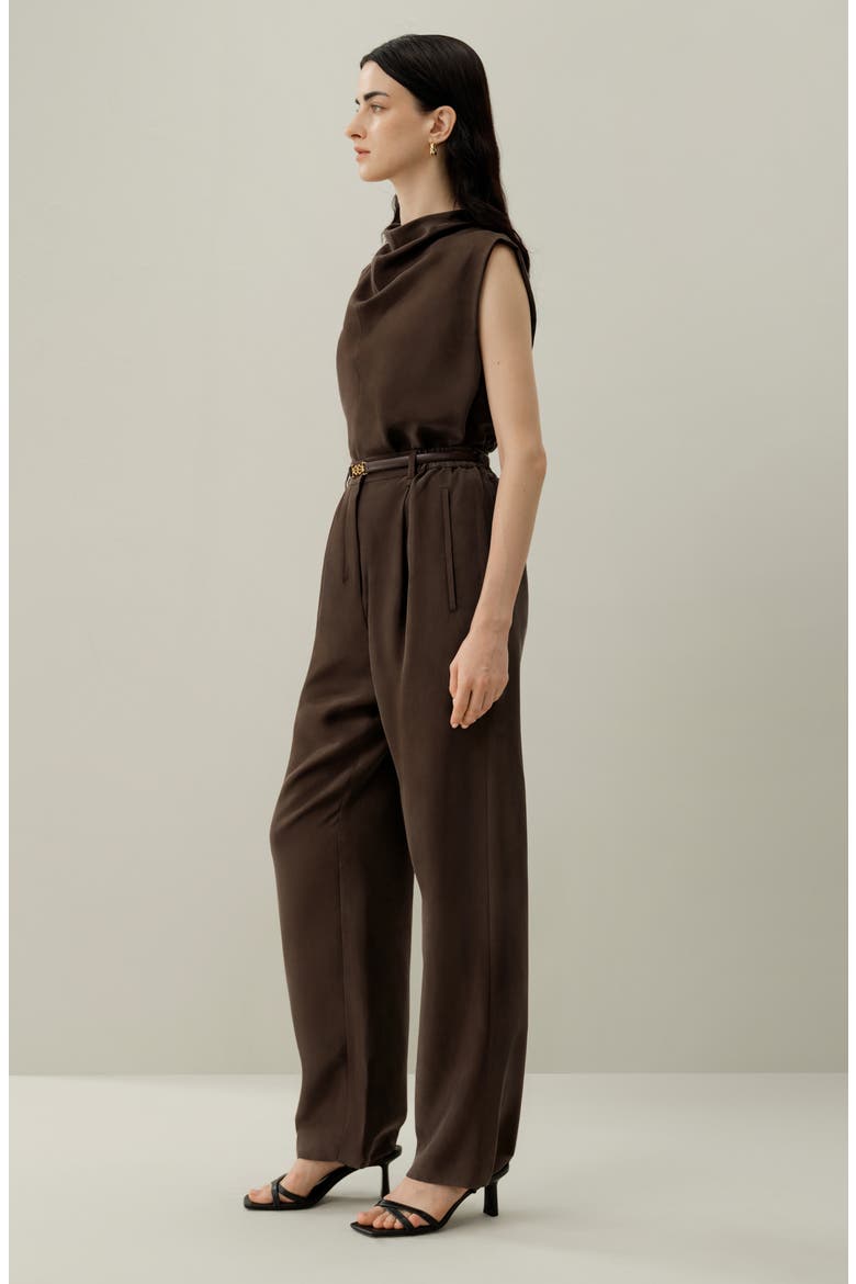 Women's Sand-Washed Silk Habotai Barrel Pants, Alternate, color, Toffee