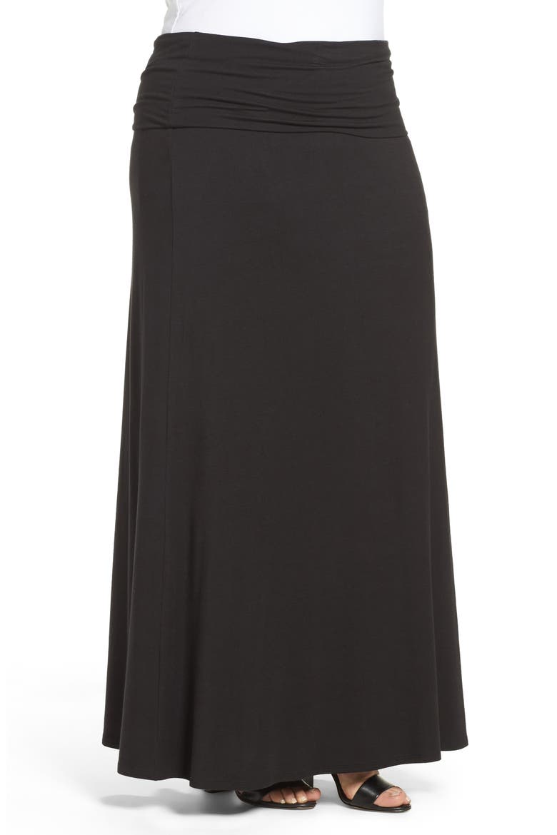 Fold Over Maxi Skirt, Alternate, color, BLACK