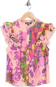 Nicole Miller Floral Ruffle Top