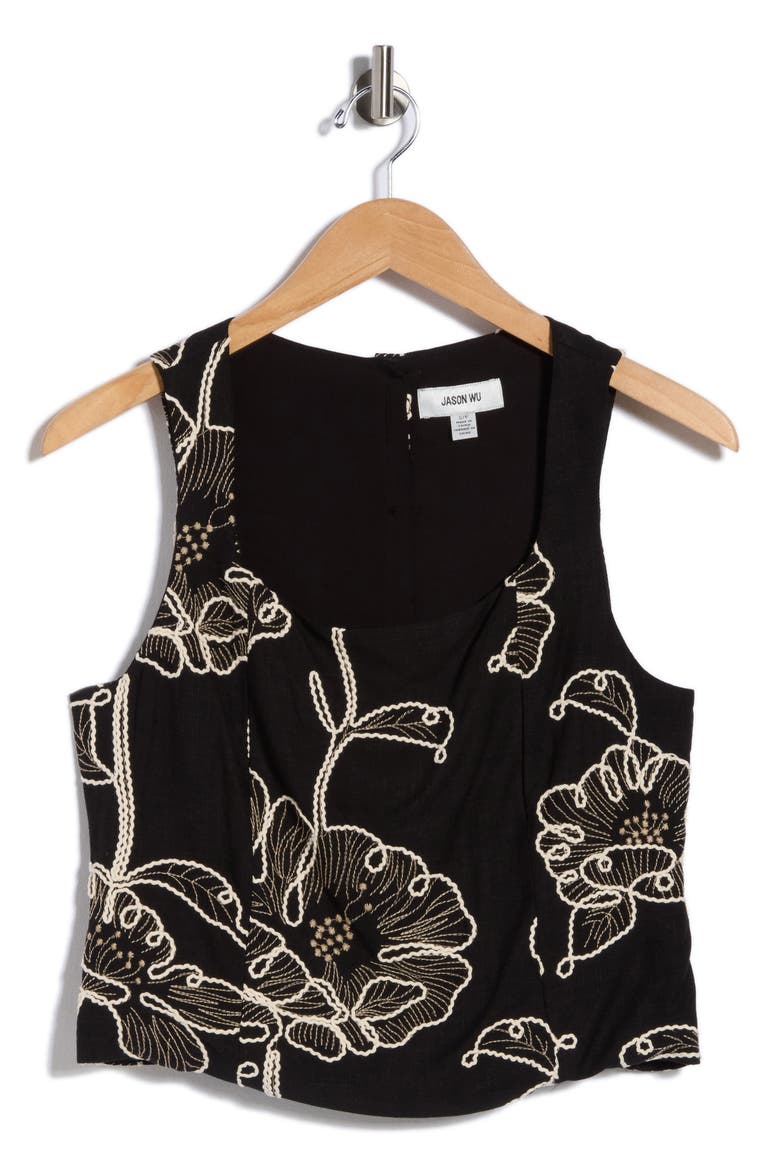 Sleeveless Embroidered Top, Alternate, color, BLACK/ IVORY