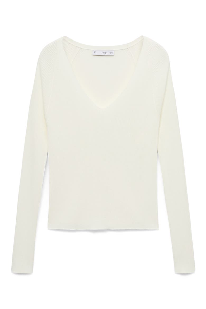 V-Neck Rib Knit Sweater, Alternate, color, ECRU