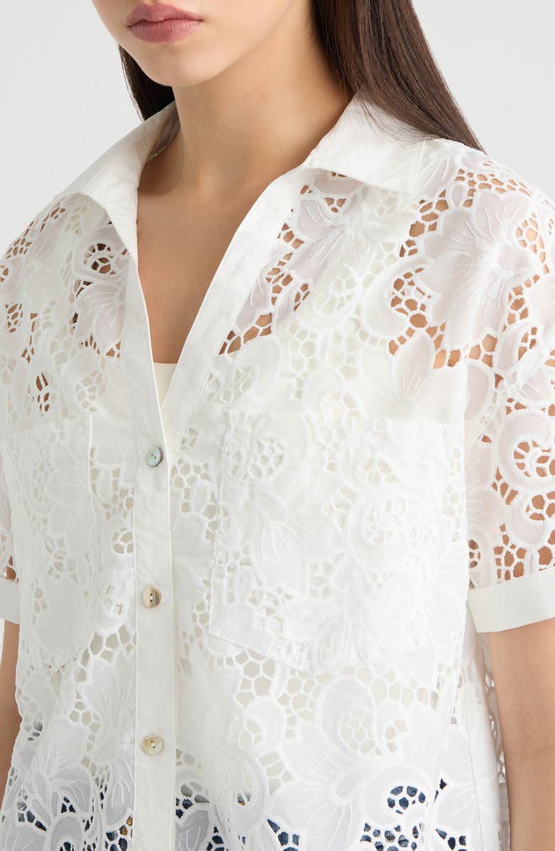 NVLT Sheer Cotton Lace Camp Shirt, Alternate, color, White