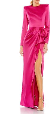 Mac Duggal Long Sleeve Structured Bow Draped Column Gown