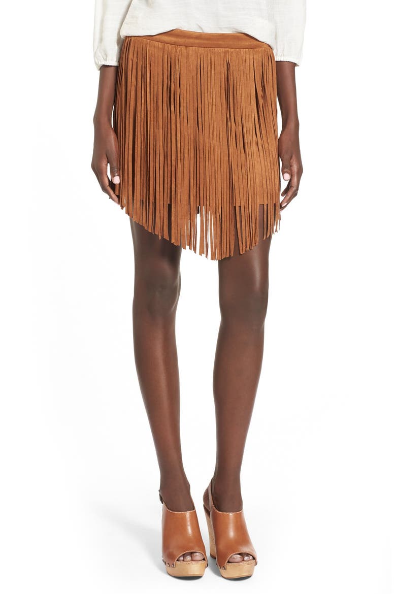 Fringe Faux Suede Skirt, Main, color, CAMEL