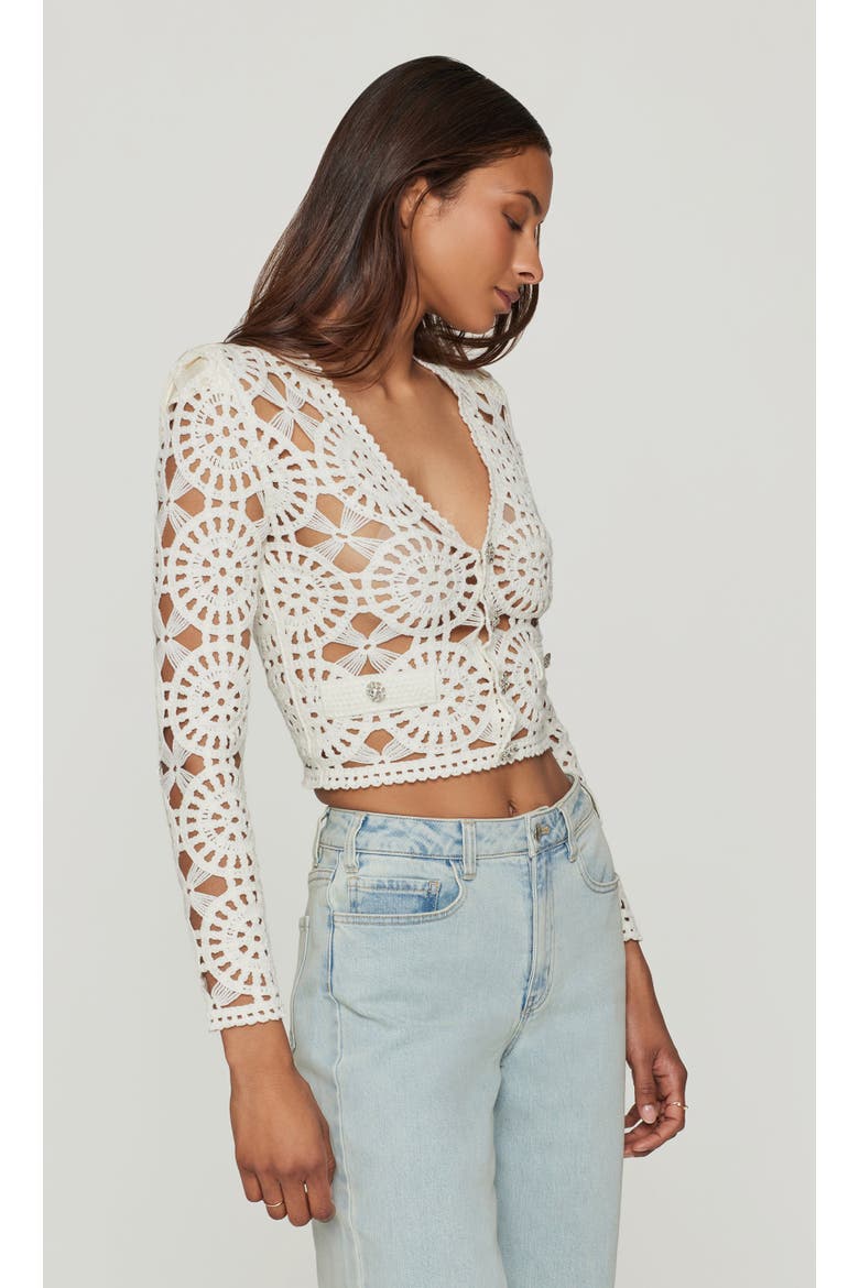 Melody Crochet Cardigan, Alternate, color, white