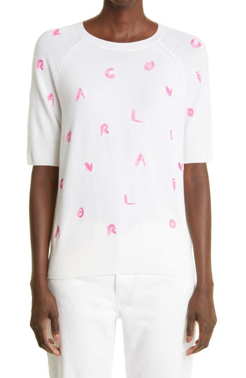 Embroidered Letter Knit Cashmere Top
