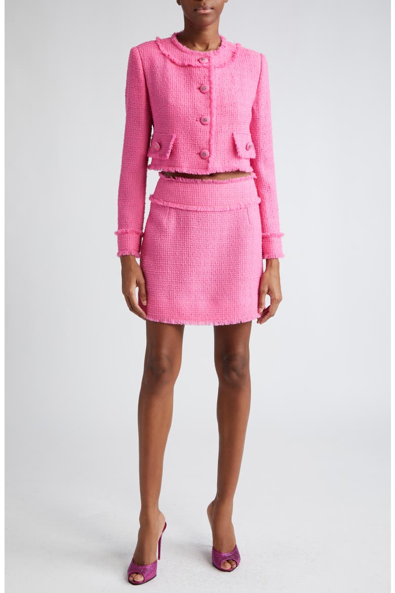 Crop Raschel Tweed Jacket, Alternate, color, ROSA