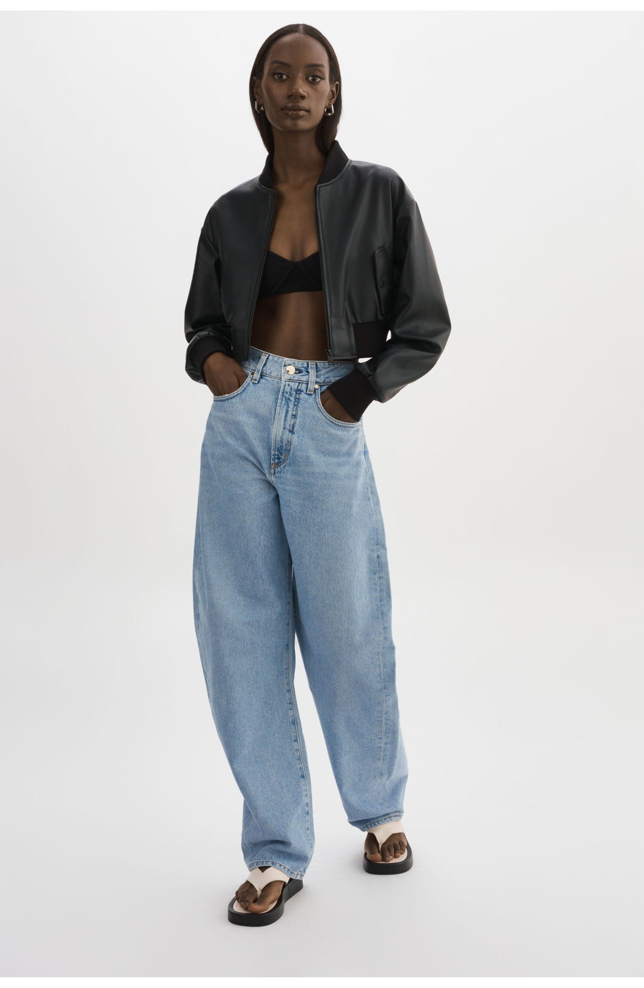 EVELIN | Faux Leather Cropped Bomber - image 2