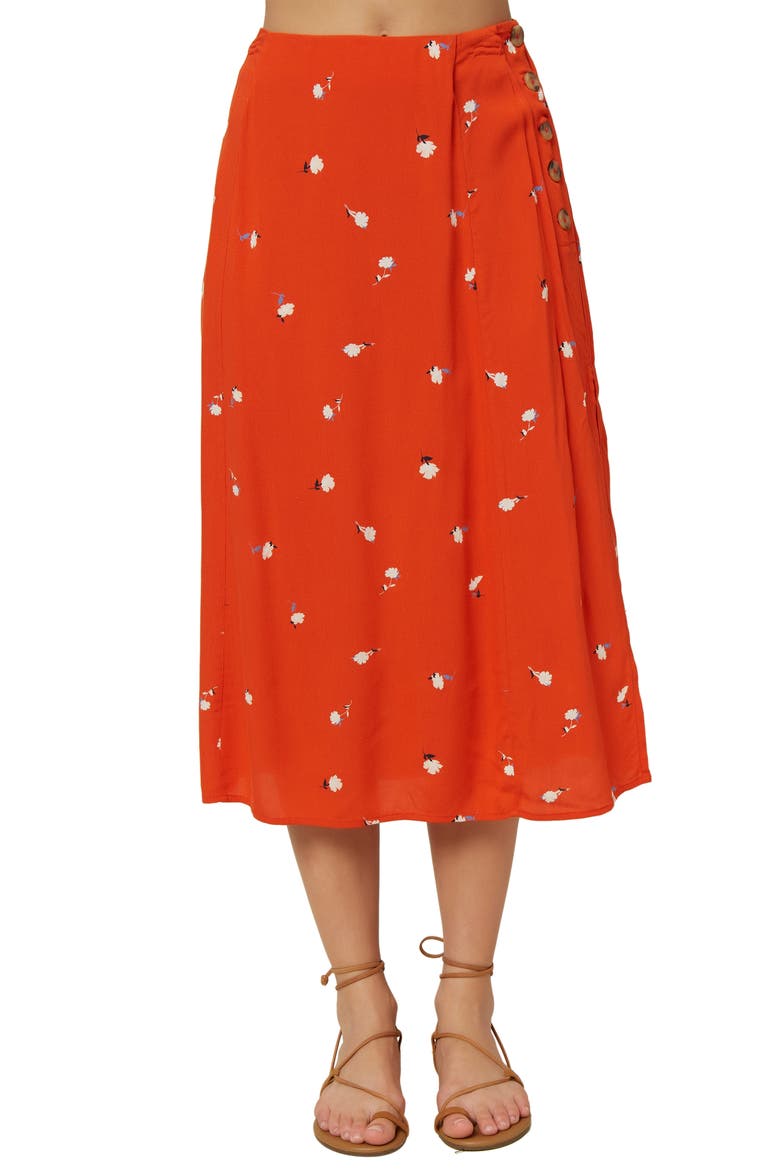 Familia Floral Midi Skirt, Main, color, RED CLAY