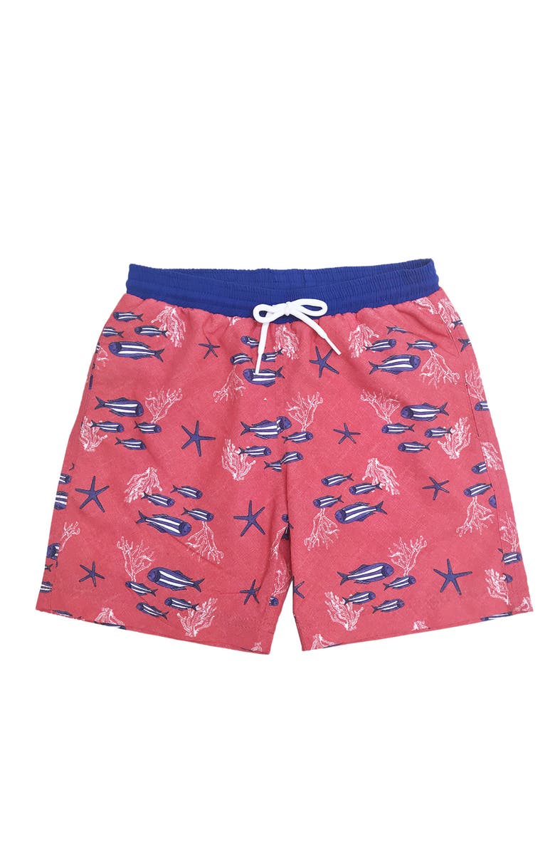 NESSI BYRD Kids' Underwater Life Quick-Dry Swim Trunks, Main, color, Red