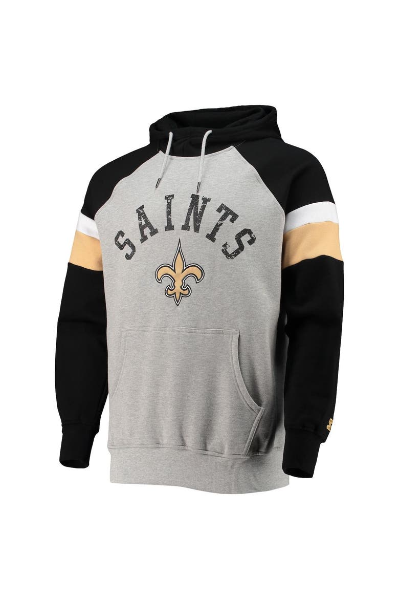 Men's Starter Heathered Gray/Black New Orleans Saints Home Run Raglan Pullover Hoodie, Alternate, color, Heather Gray