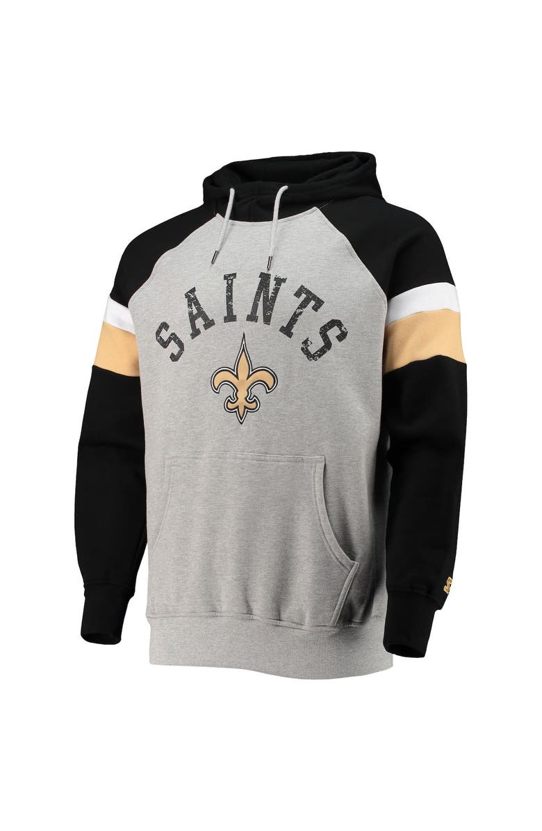 STARTER Men's Starter Heathered Gray/Black New Orleans Saints Home Run Raglan Pullover Hoodie, Alternate, color, Heather Gray