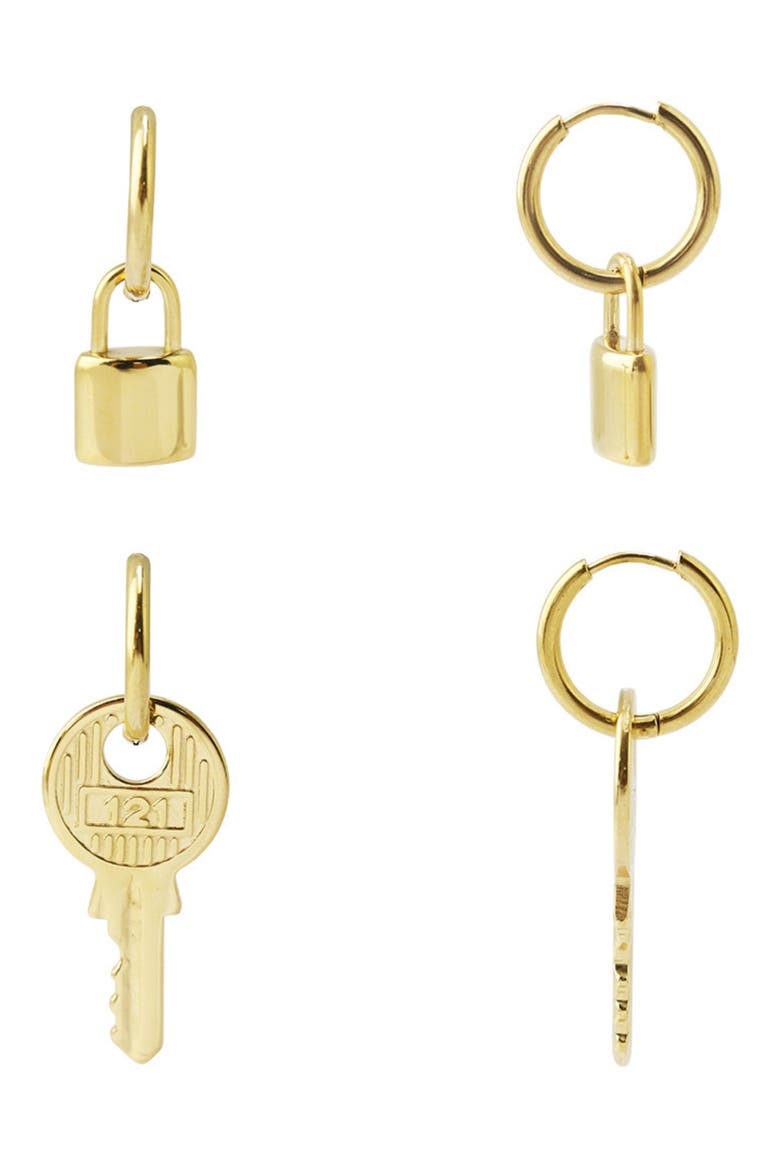 Lock It Mismatched Drop Earrings, Alternate, color, GOLD