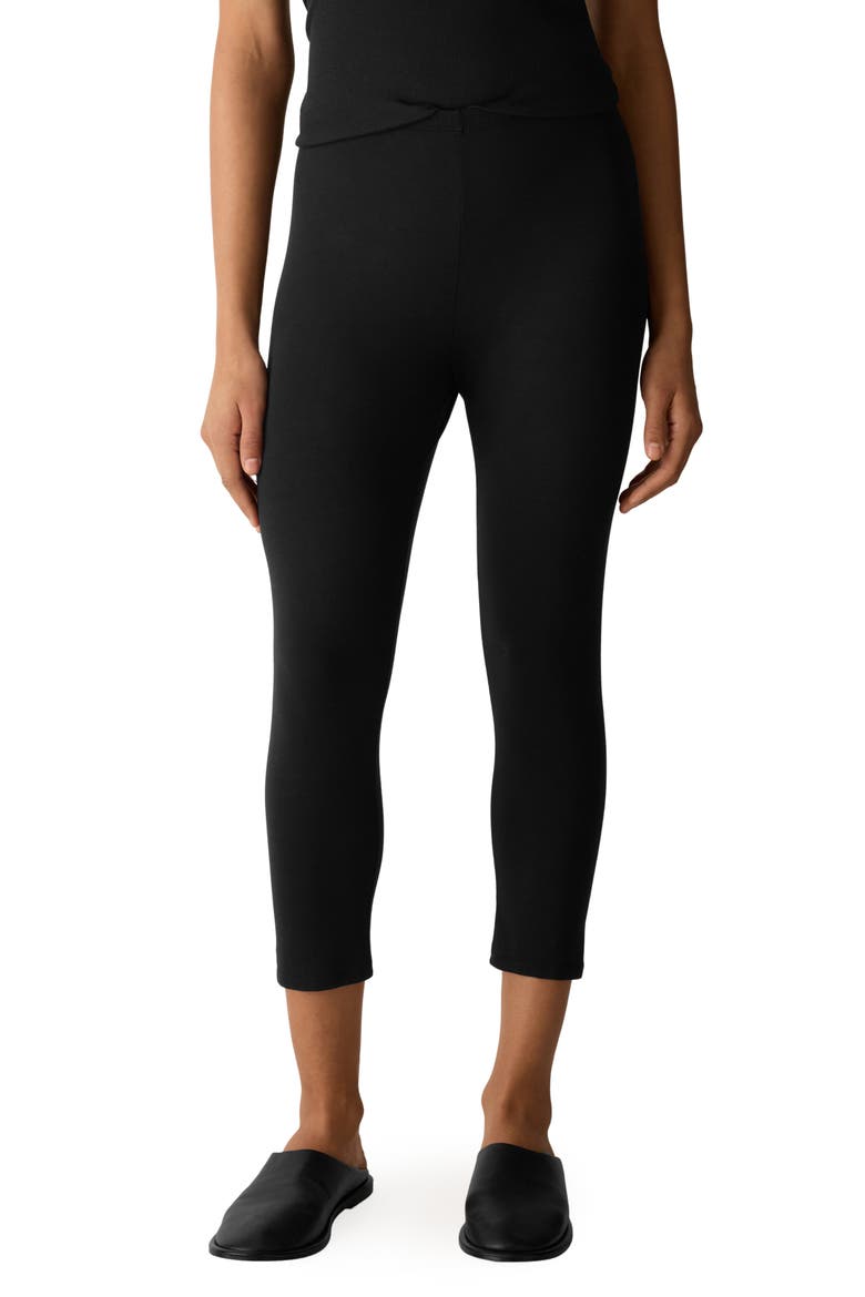 High Waist Stretch Organic Cotton Capri Leggings, Main, color, BLACK