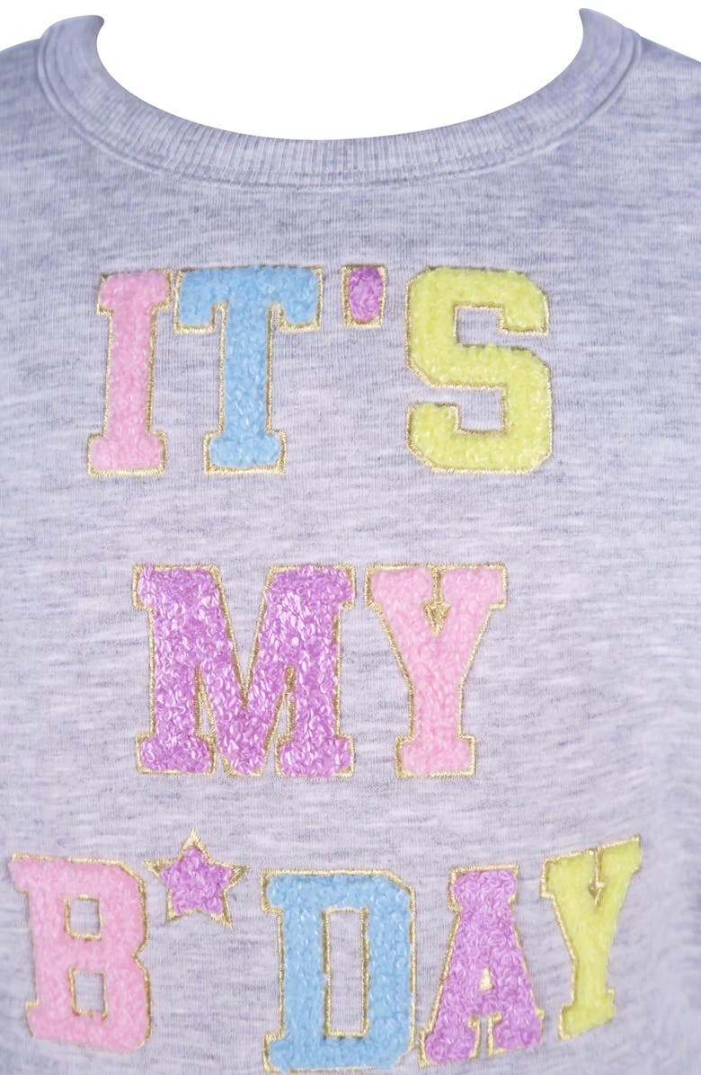 Zunie Kids' It's My B-Day Long Sleeve Ombré Skirt Dress, Alternate, color, Grey Multi