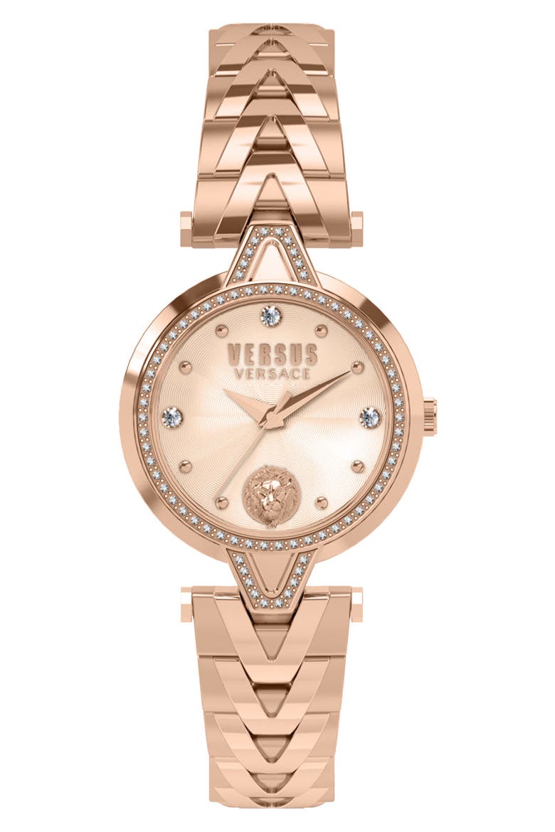 Versace V Versus Crystal Rose Gold Dial Bracelet Watch, 34mm, Main, color, ROSEGOLD
