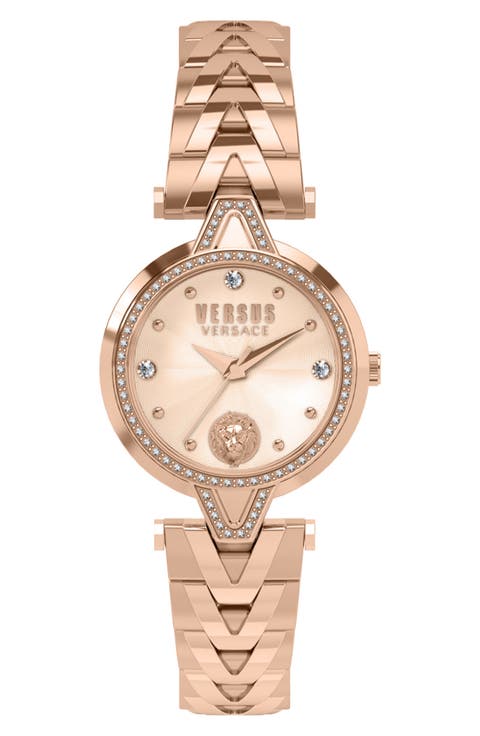 Versace V Versus Crystal Rose Gold Dial Bracelet Watch, 34mm