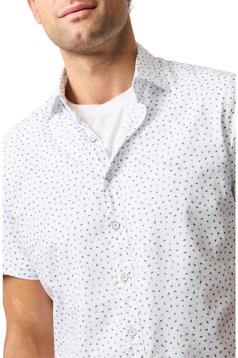 Raview Scatter Print Short Sleeve Cotton Button-Up Shirt, Alternate, color, BLANC