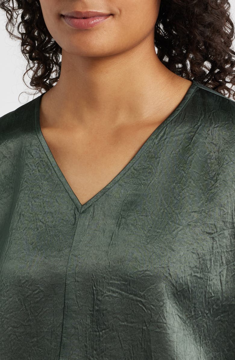 Eileen Fisher V-Neck Square Satin Top, Alternate, color, Everglade
