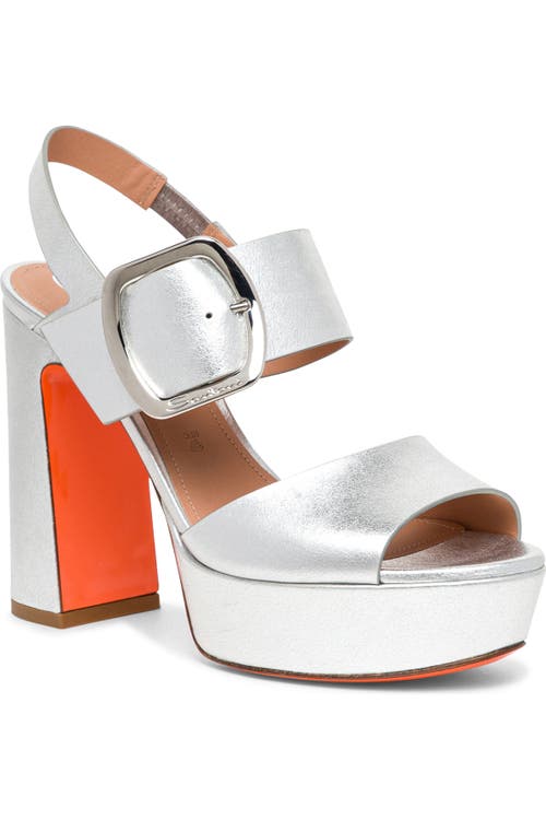 Santoni Laminated Leather High-heel Sandal In Silver