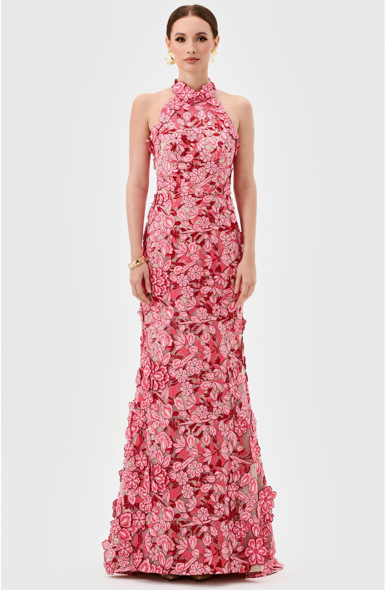 Bariano Salome High Neck Gown, Alternate, color, Pink