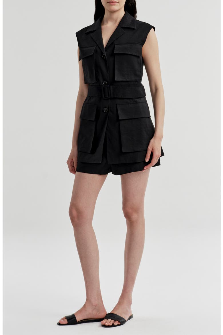 Cameron Linen Blend Belted Vest, Main, color, BLACK
