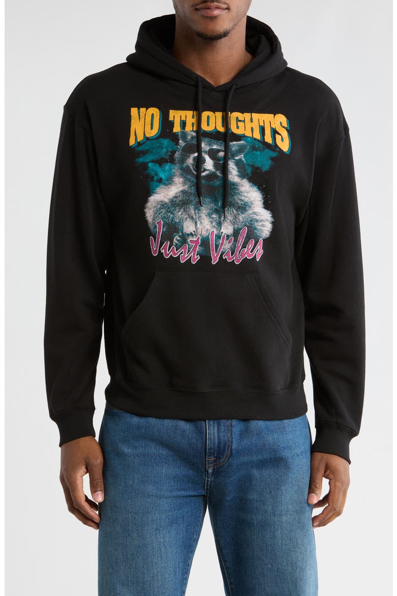 No Thoughts Just Vibes Graphic Hoodie, Main, color, BLACK