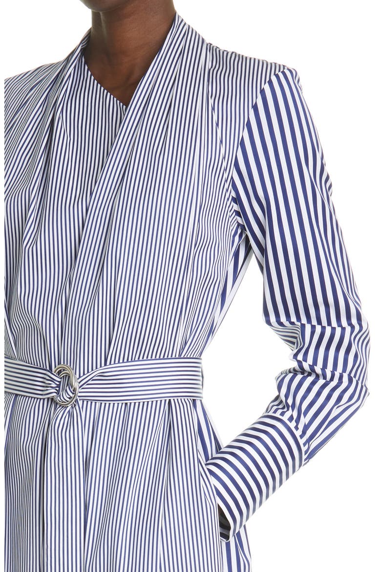 Taylor Belted Long Sleeve Asymmetrical Midi Dress, Alternate, color, BOLD NAVY STRIPE COMBO