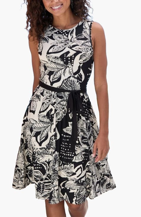 Women's Belted Floral Print Dress