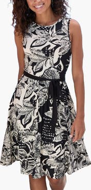 LASCANA Women's Belted Floral Print Dress