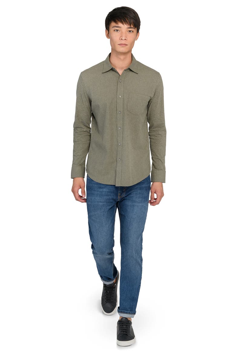Reworked Slim Fit Heathered Green Cotton Button-Up Shirt, Alternate, color, GREEN