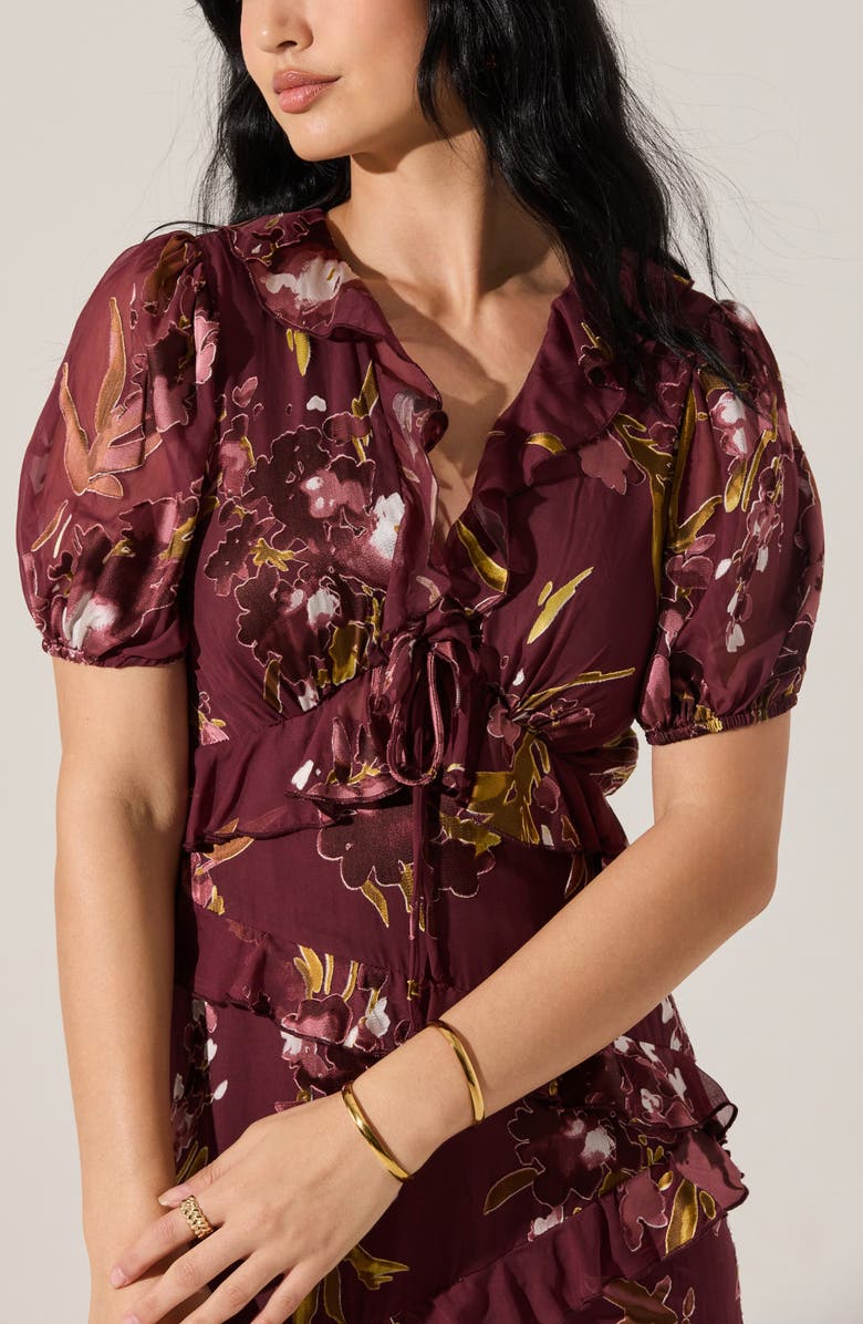ASTR the Label Bennet Floral Tiered Dress, Alternate, color, Wine Floral