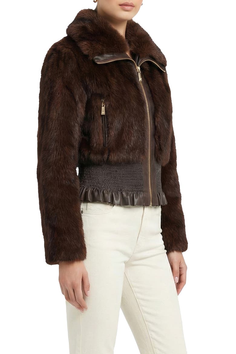 Fur-Free Sable (Faux Fur) Zip Jacket, Wing Collar, Alternate, color, DARK BROWN