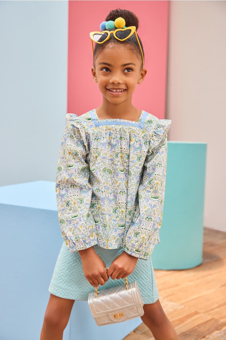 Kids' Quilted Mini Skirt, Alternate, color, Aqua Quilted Trellis