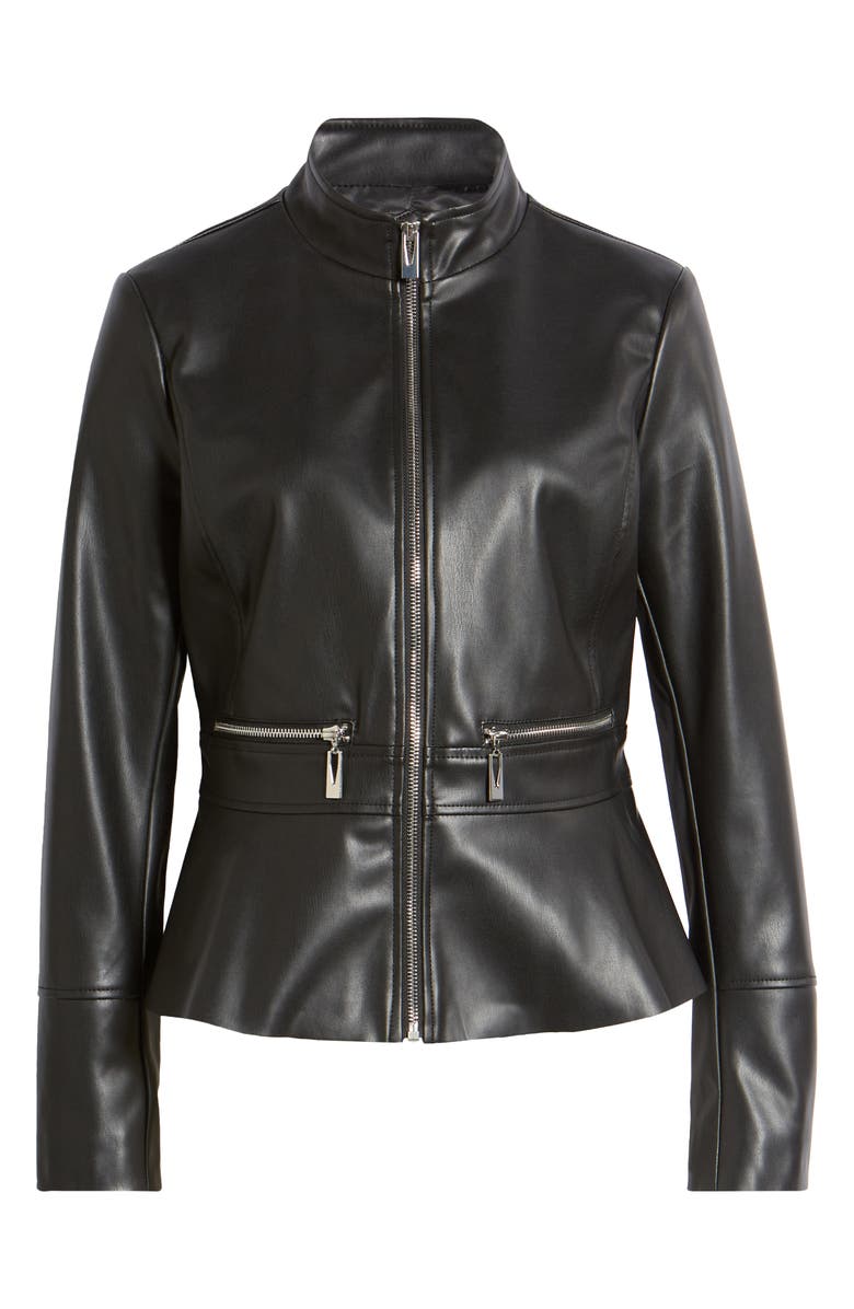 Via Spiga Faux Leather Peplum Jacket, Alternate, color, 